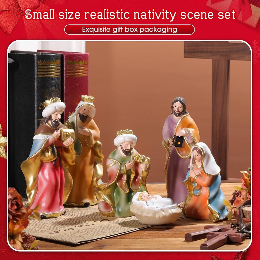 11 Pcs Christmas Nativity Gift Set Resin Nativity Scene Figurine Set 7 Holy Family Statue for Indoor Decoration Jesus