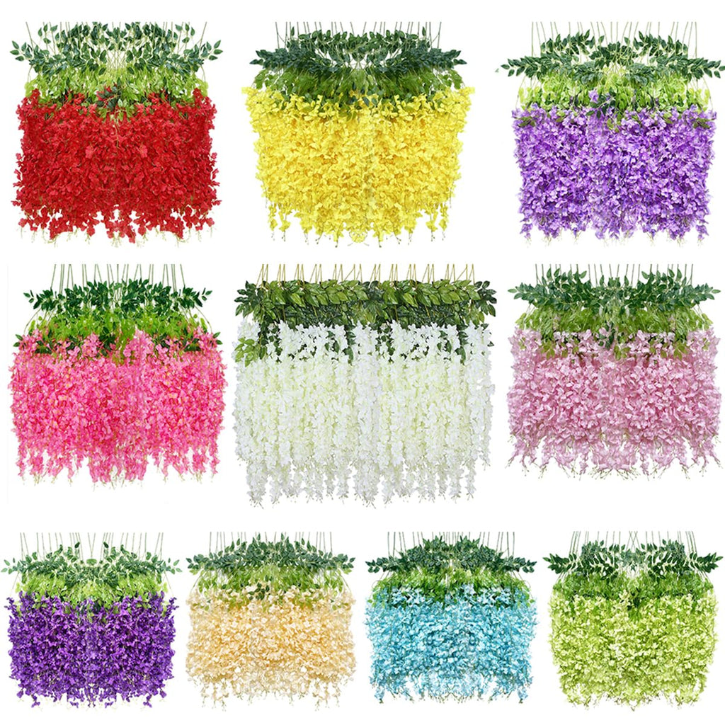 Artificial Wisteria Hanging Flowers-Fake Wisteria Flower Garland Silk Vines Rattan Decor Wedding Arch Wall Garden