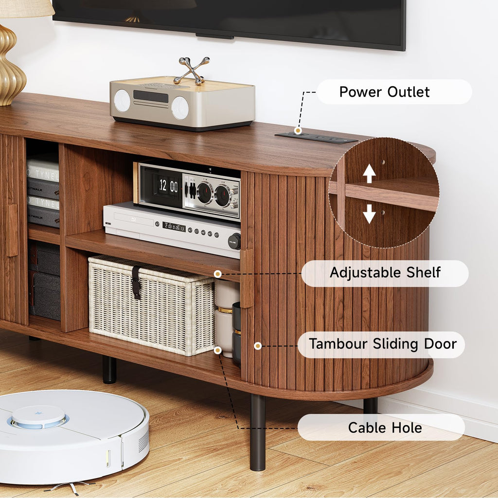 63" Mid Century Modern TV Stand with Sliding Doors for 65" TV