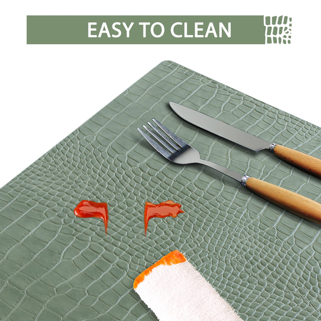 Faux Leather Placemats Set of 4, Waterproof Heat Resistant Dinner Place Mats for Dining Table, Non-Slip Crocodile