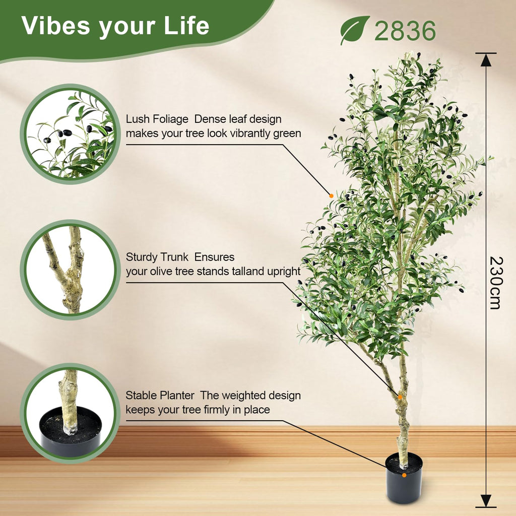 Artificial Olive Tree 7.5FT Tall Olive Tree Indoor Floor Plant with 2836 Leaves Lush Large Artificial Plant Room