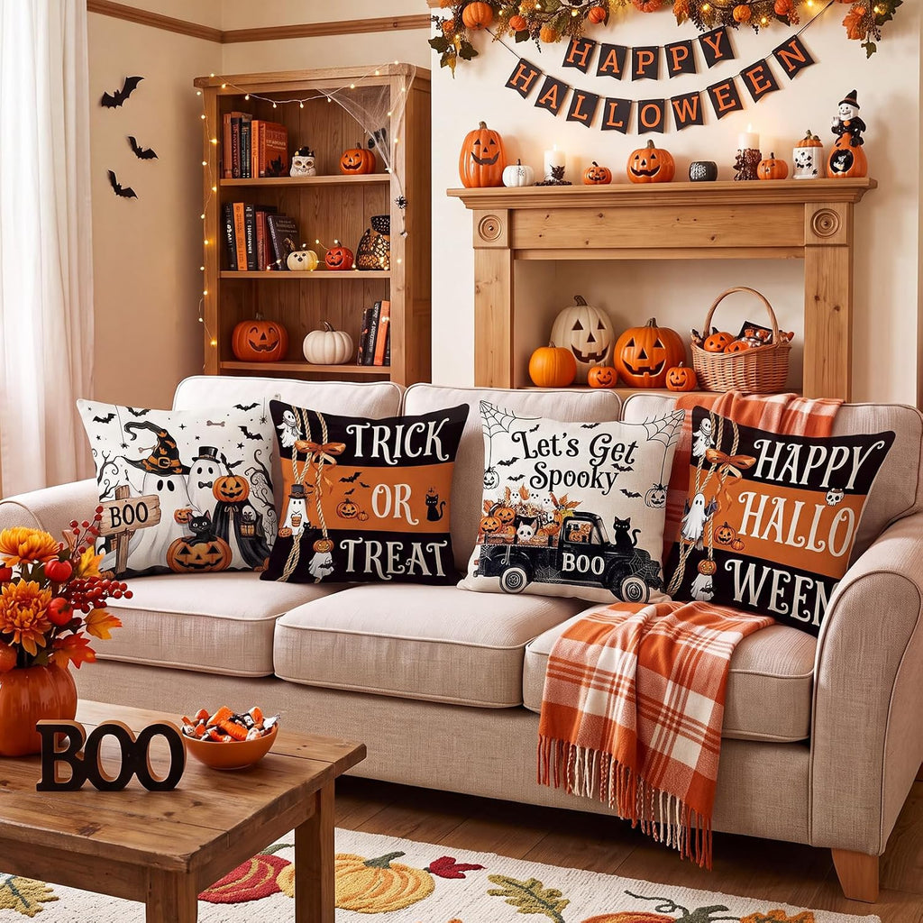 Seasonal Pillow Covers Holiday Pillow Covers 18 x 18 Inch for Christmas Halloween Winter Autumn Farmhouse Home - Set of 16