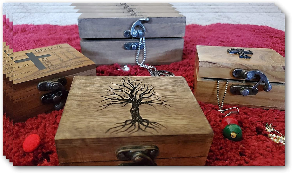 Tree of Life Engraved Wooden Decorative Box, Jewelry Box for Keepsake, Trinket Box (5.75 x 4.75 x 2.5)