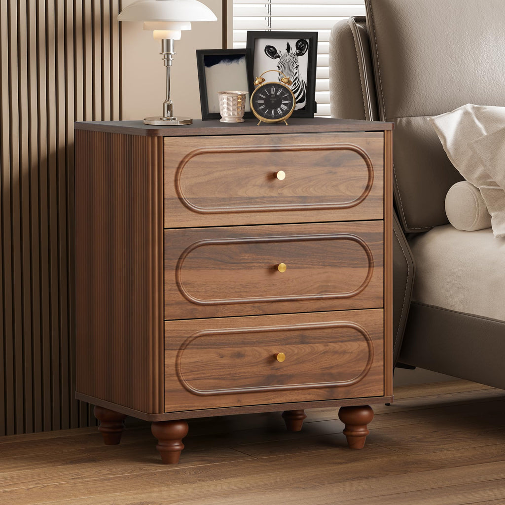 3 Drawer Fluted Dresser, Mid Century Modern Chest of Drawers, Wood Storage Small Dresser Organizer Living Room