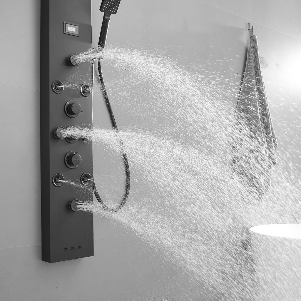 6 IN 1 Shower Panel Tower System Matte Black Stainless Steel