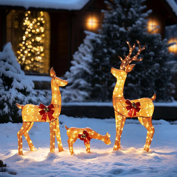 3-Piece Animated Christmas Reindeer Family Set, Lighted Xmas Decor