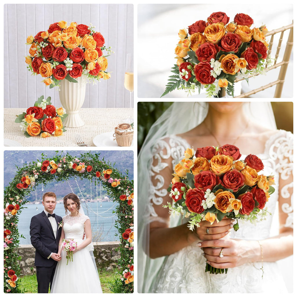 8 Packs Orange Peonies Artificial Flowers Faux Peony Bouquet Autumn Fake Flowers for Vase Silk Floral Arrangements