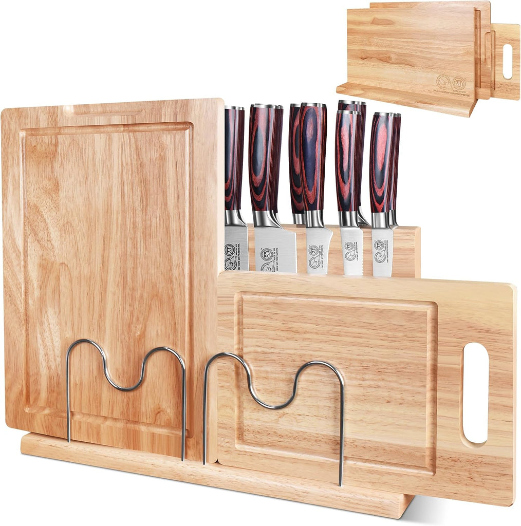 Authentic Since 1986, Magnetic Knife Block with Cutting Boards | Natural Wood, Countertop Knife Organizer