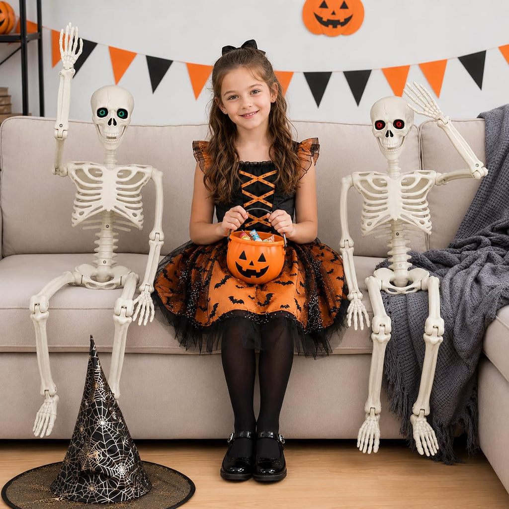 Halloween Skeletons Decor 36 Inches 2 Pack with Eyes & Movable Joint - Set of 2