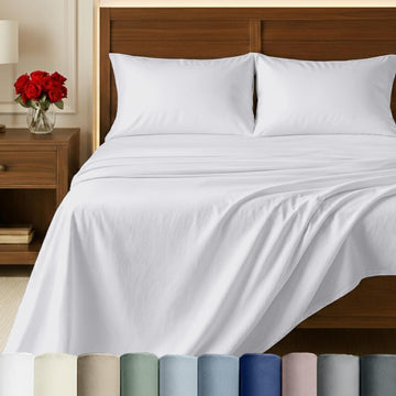 100% Egyptian Cotton Sheets Queen Set - Certified Authentic Luxury Queen Sheet Set with Deep Pocket, Soft Sateen