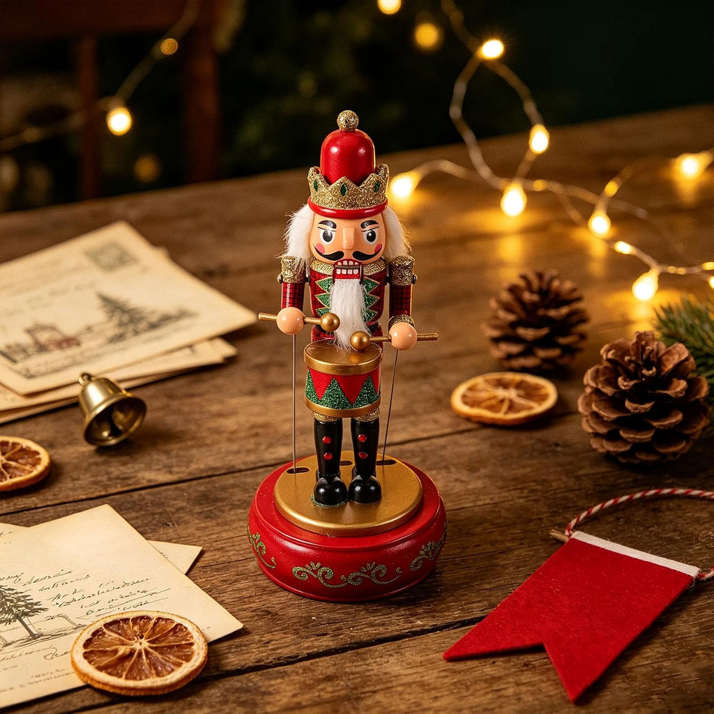 Wooden Nutcracker Figurine Retro Music Box Christmas Decoration