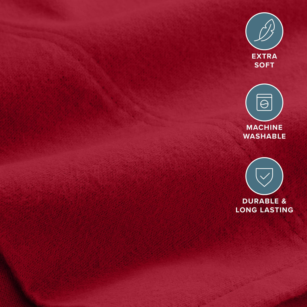 Flannel Pillowcases 100% Cotton (Standard Set of 2, Red)