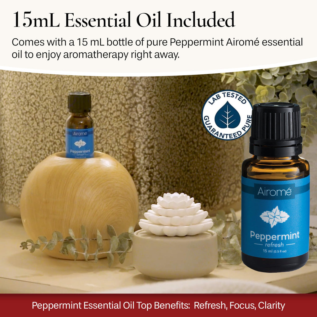 White Succulent, Porcelain Passive Essential Oil Diffuser (with 15ml Peppermint Essential Oil) - Non-Electric
