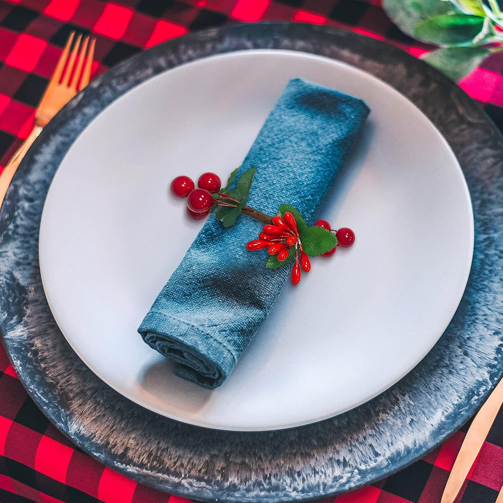 Mingting Napkin Rings, Rustic Napkin Ring Serviette Holders Handmade Red Berry Table Decorations - Set of 12