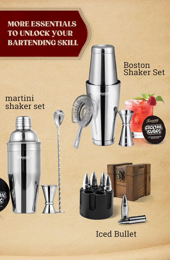 Boston Cocktail Shaker Set, 4-Piece Boston Shaker Tins Bartender Kit with 18oz & 28oz Mixed Drink Shaker, Hawthorne - Set of 4
