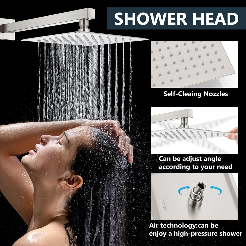 Shower Faucet Set with Handheld Brushed Nickel 12 Inch Head