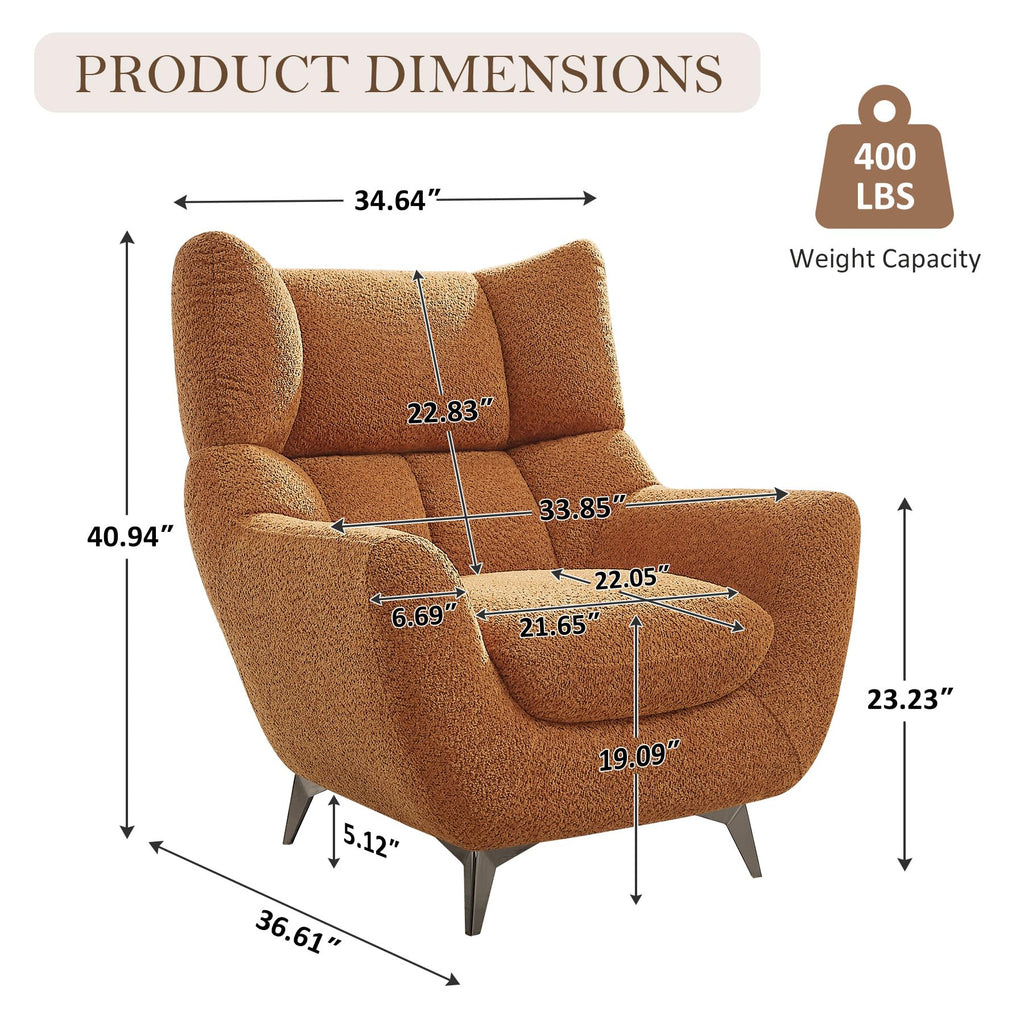 34.6" Oversized Accent Chair with WingBack, Teddy Boucle Curry