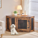 Corner Dog Crate Furniture, Wooden Dog Kennel End Table, Decorative Pet Crate Indoor Use
