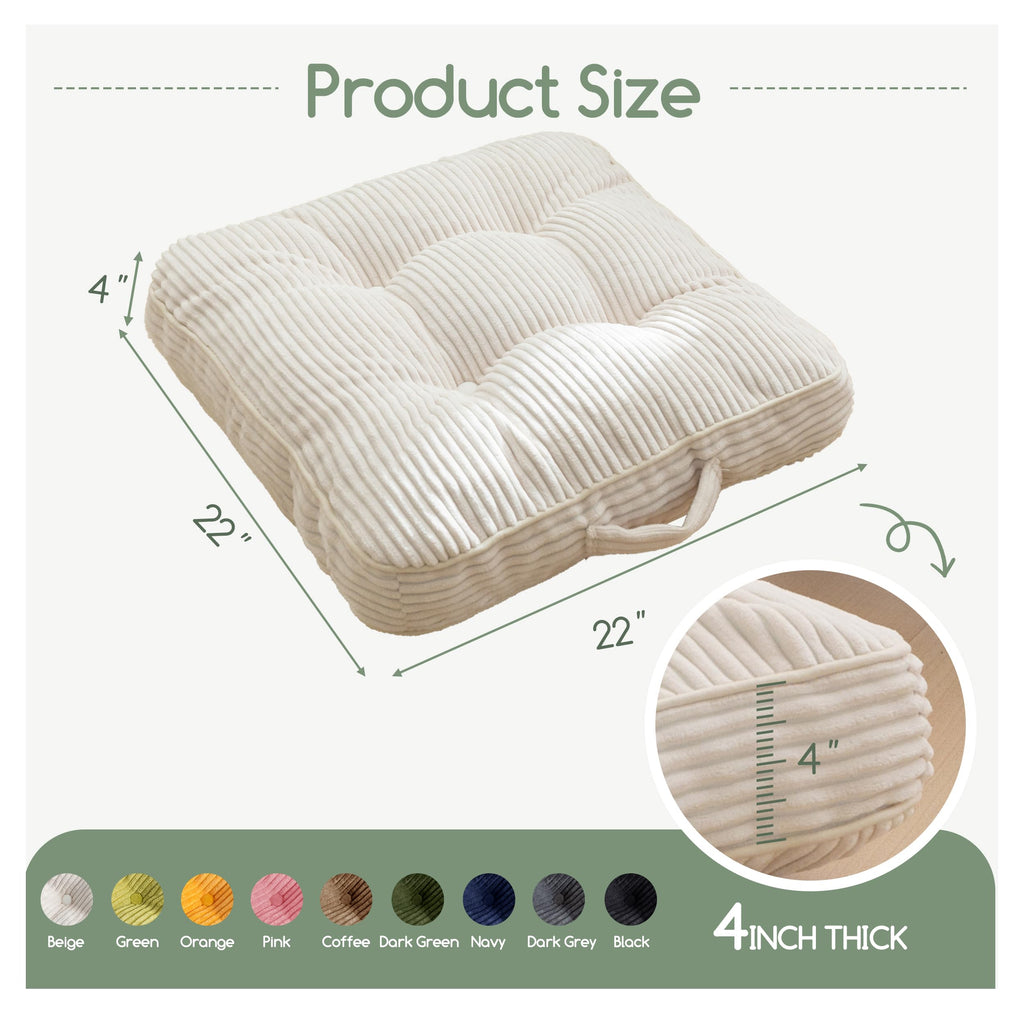 Floor Pillow Cushion for Adults, Meditation Cushion Pillow, Large Square Floor Sitting, Tufted Corduroy Cover, for