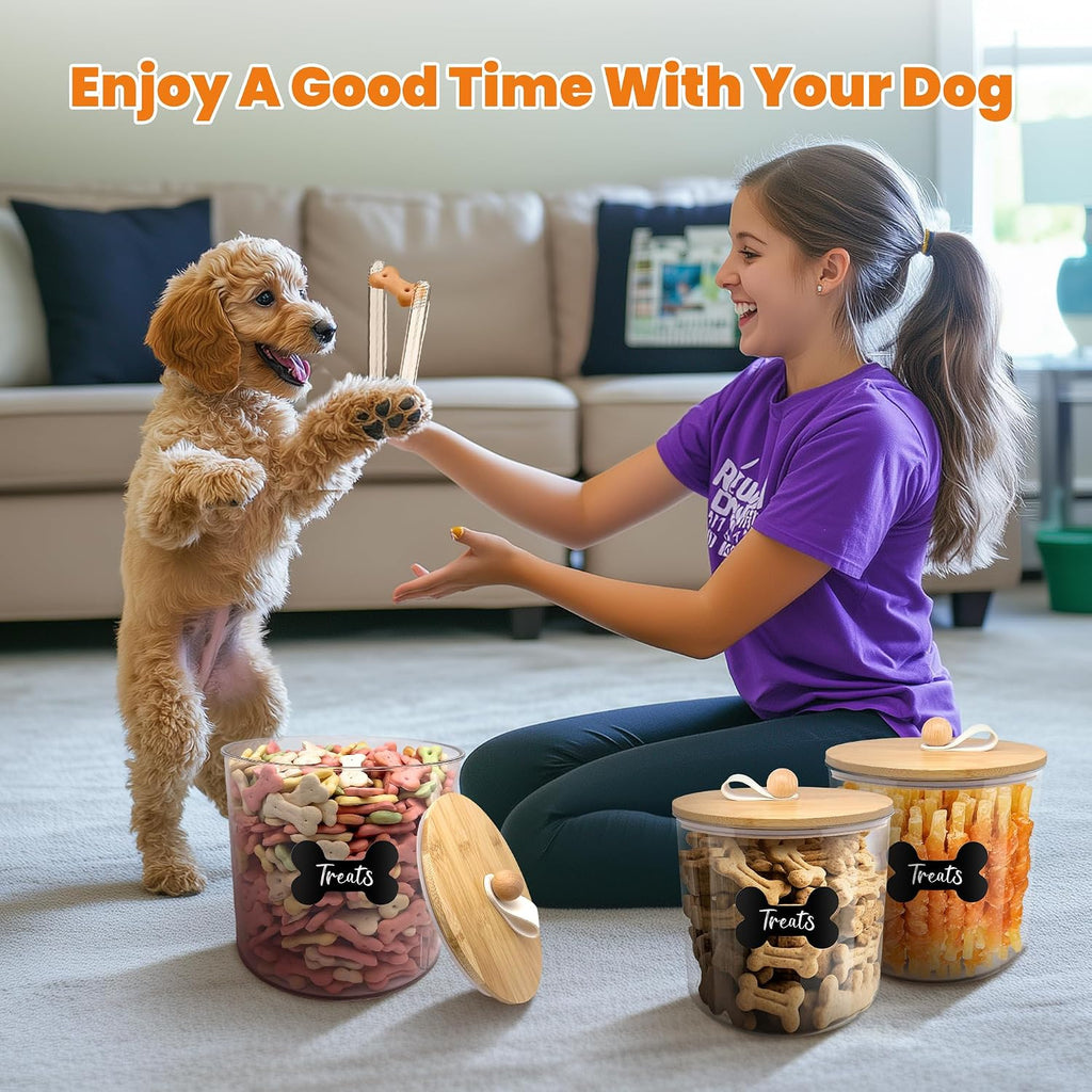 3 Pack Airtight Dog Treat Containers Bamboo Lids, Dog Treat Jars