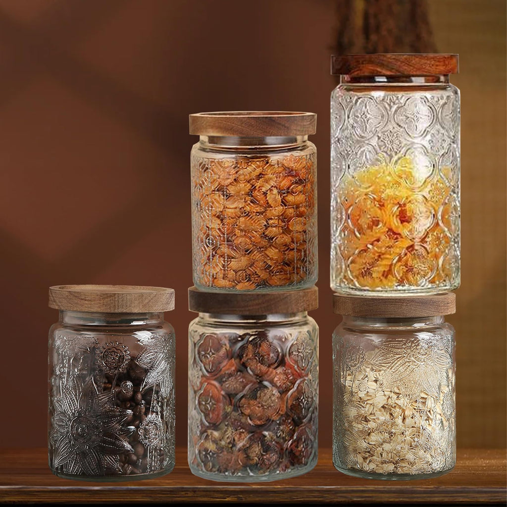 2-Pack 24 OZ Vintage Glass Jar with Lid, Airtight Food Storage Canisters with Bamboo Counter Pantry, Ideal for