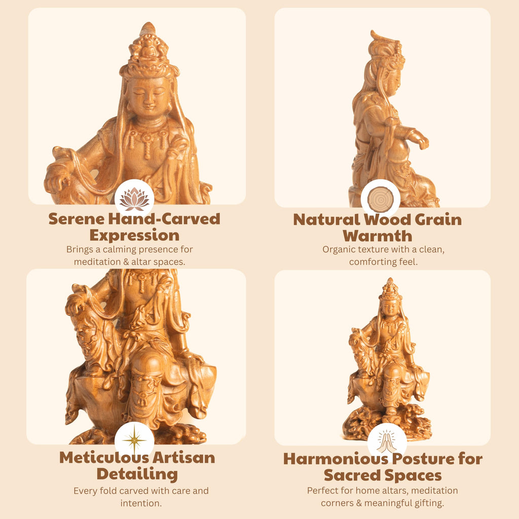 Wooden Guan Yin Bodhisattva Statue - Kuan Yin Quan Yin Buddha for Feng Shui, Meditation, and Spiritual Decor, Zen