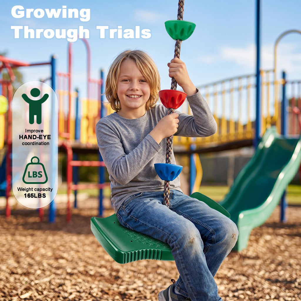 Tree Swing for Kids Disc Swing Seat Single Climbing Rope 165lbs, Green