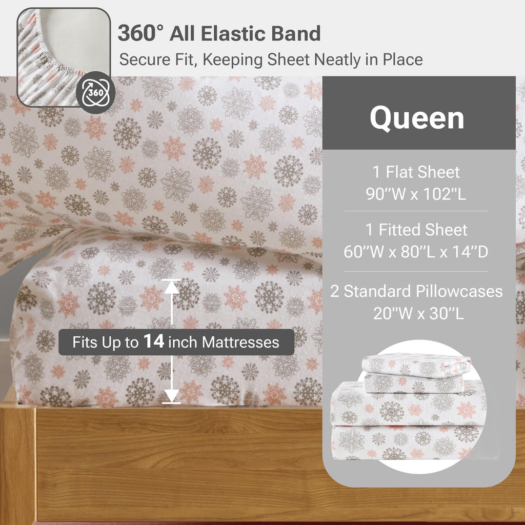 Cozy Flannel Sheets 100% Cotton, Queen Sheet Set, 4 Piece
