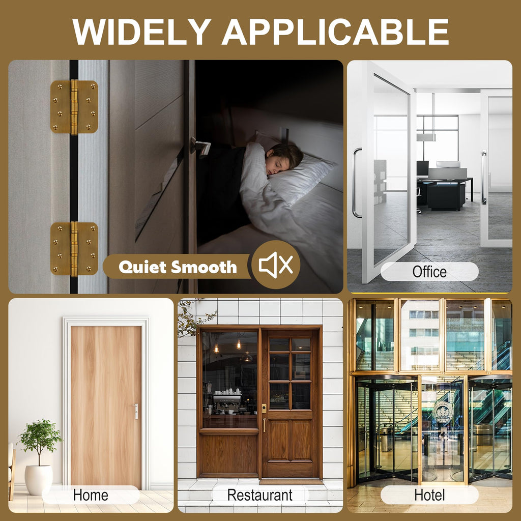 6 Pack 4" Heavy Duty Door Hinges with 5/8'' Radius Corner, 4in x 4in Stainless Steel Door Hinges for Exterior &