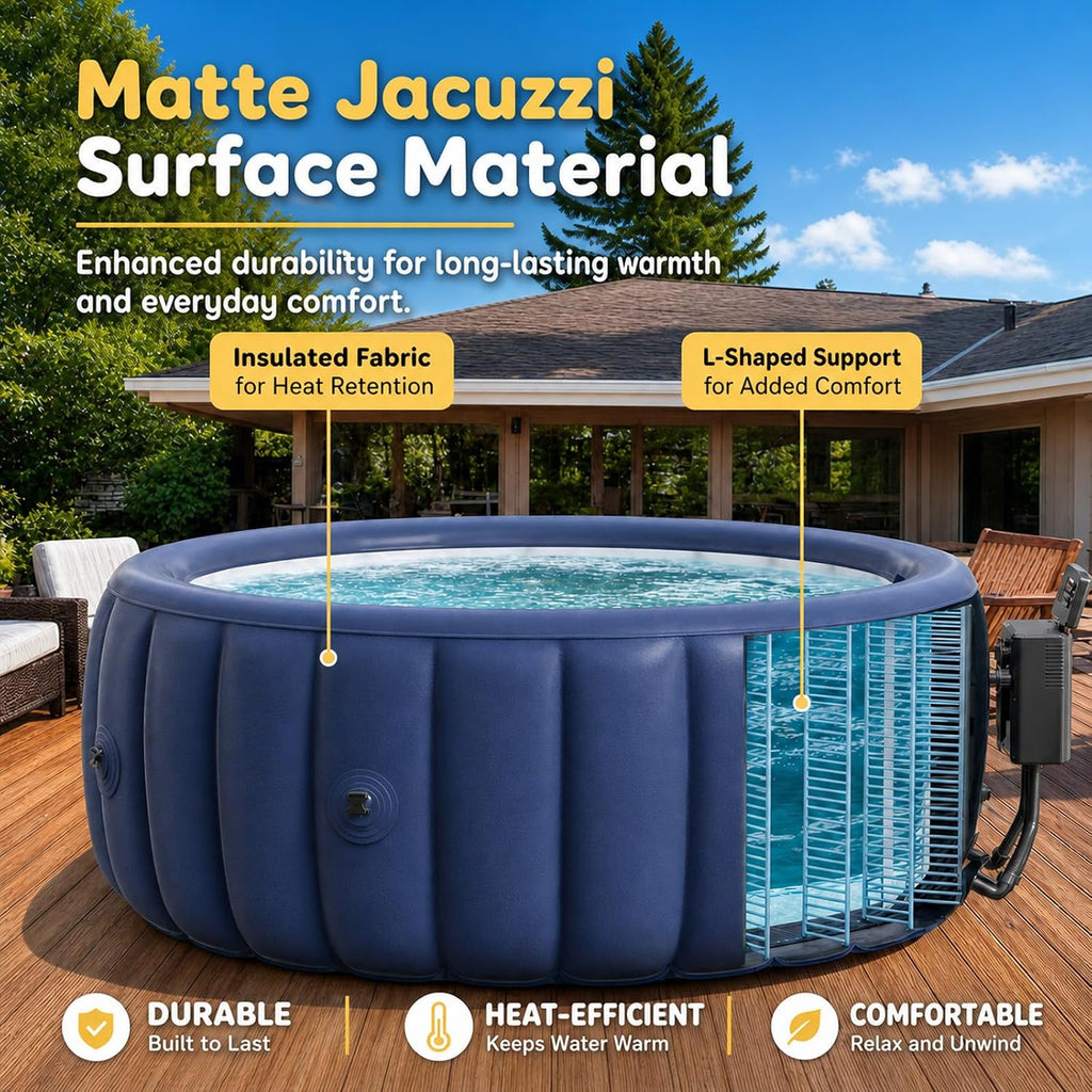 Inflatable Hot Tub Spa Set, Portable Outdoor Spa with 130 Air Jets, Consistent 104°F Heating, Automatic Temperature
