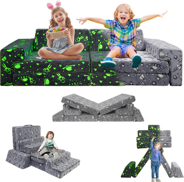 Kids Play Couch, Modular Toddler Glow Sofa for Playroom Bedroom,Imaginative Convertible Play Couch for Boys