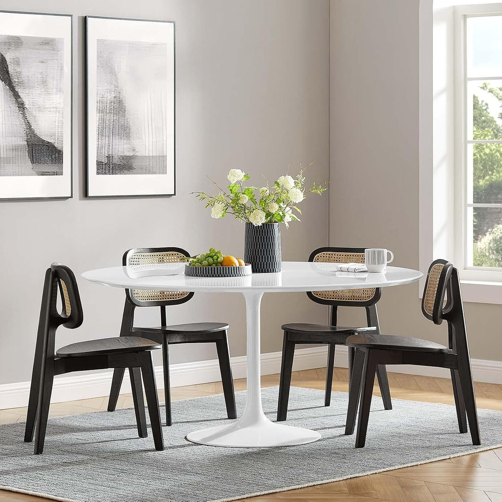 Inspired Saarinen Style Tulip Round Pedestal Dining Table — White, 60″ Round