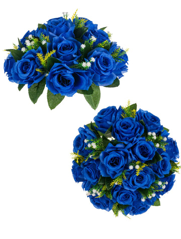 Blue Flowers Artificial for Decoration: 2 Pcs Fake Roses Flower Balls Centerpiece for Wedding Table - Silk Kissing