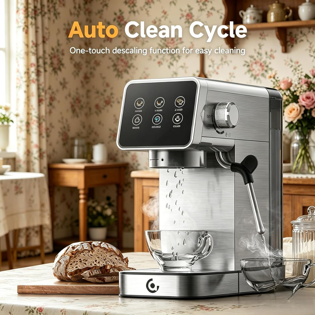 20 Bar Home Espresso Coffee Machine | LED Touchscreen, Built-in Milk Frother, Self-Cleaning Function, Makes Latte &