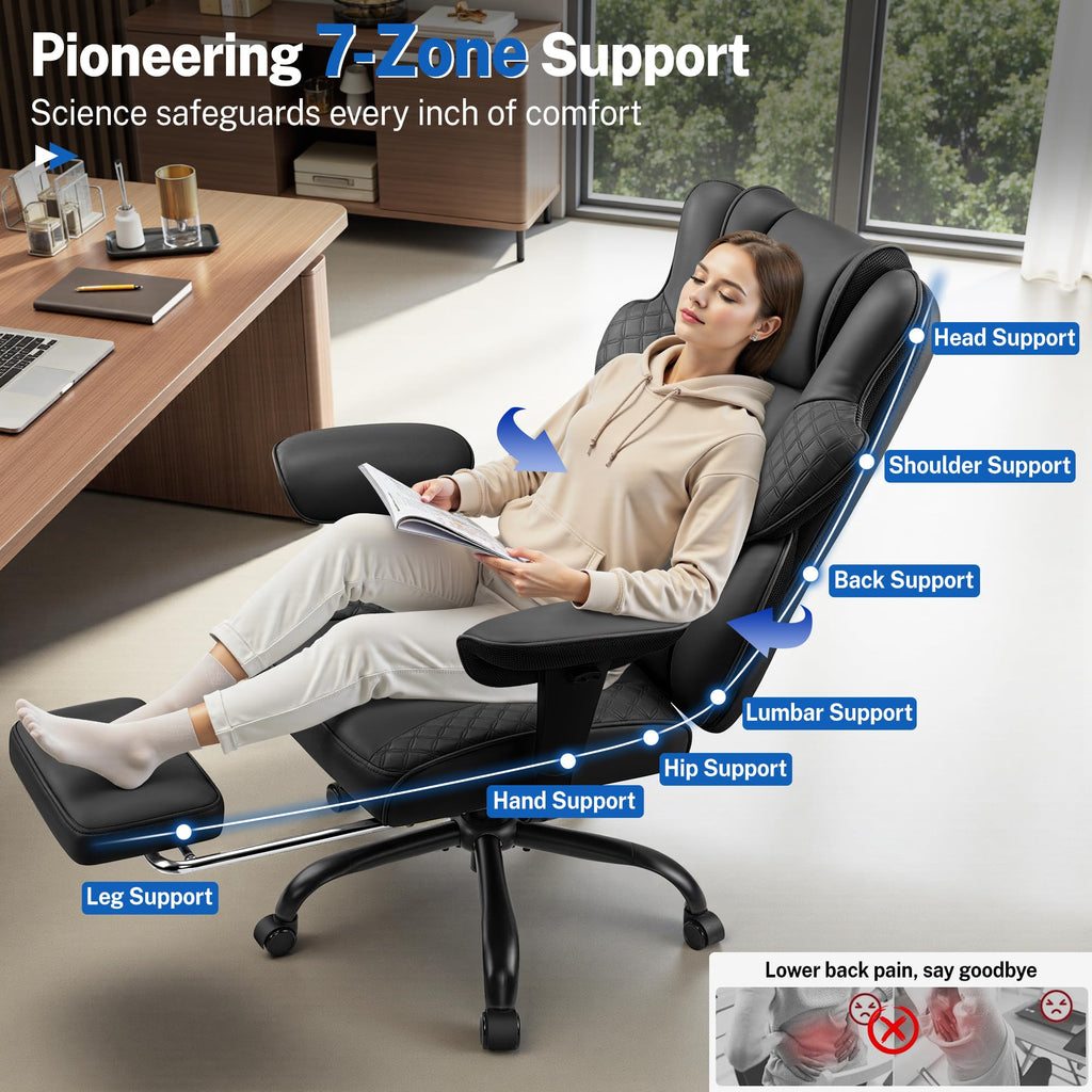 Big and Tall Office Chair 500lbs - Ergonomic Desk Chair with Footrest, Scratch-Resistant PU Leather Computer Chair