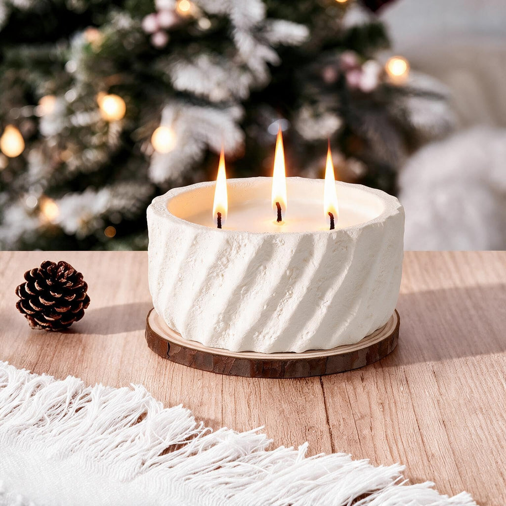 Large 20oz Fall Scented Candle - Creamy Vanilla, 3 Wick Non Toxic Soy Candles for Women, Matte Ivory White Ceramic