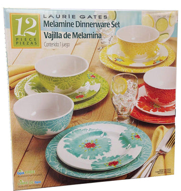 12 Piece Melamine Dinnerware Set (Red, Yellow, Green, Blue)