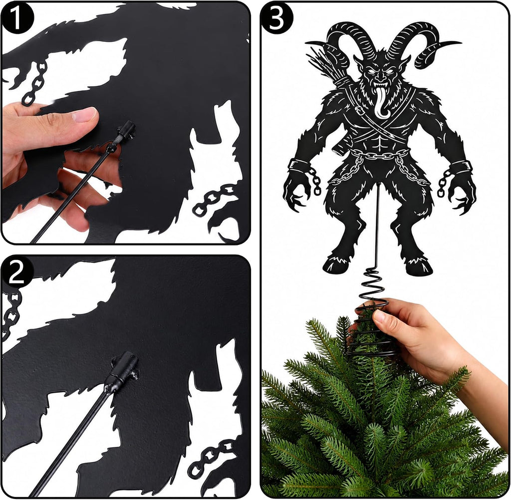7.9" Metal Krampus Christmas Tree Topper, Gothic Krampus Tree Decor - Set of 2