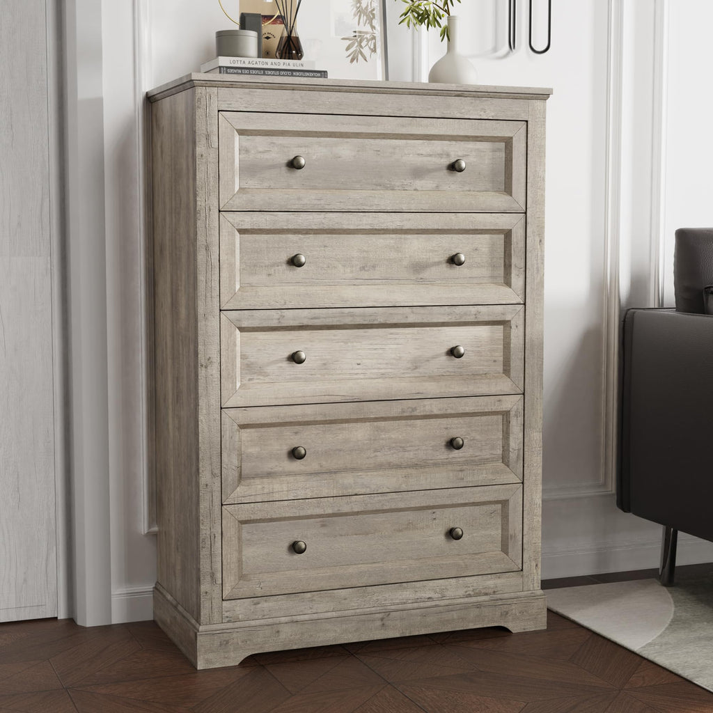 Farmhouse Bedroom Set, 3 Pcs and Nightstand Sets, 5 Drawer & 2 Drawer Nightstand Set with Charging Station, Rustic