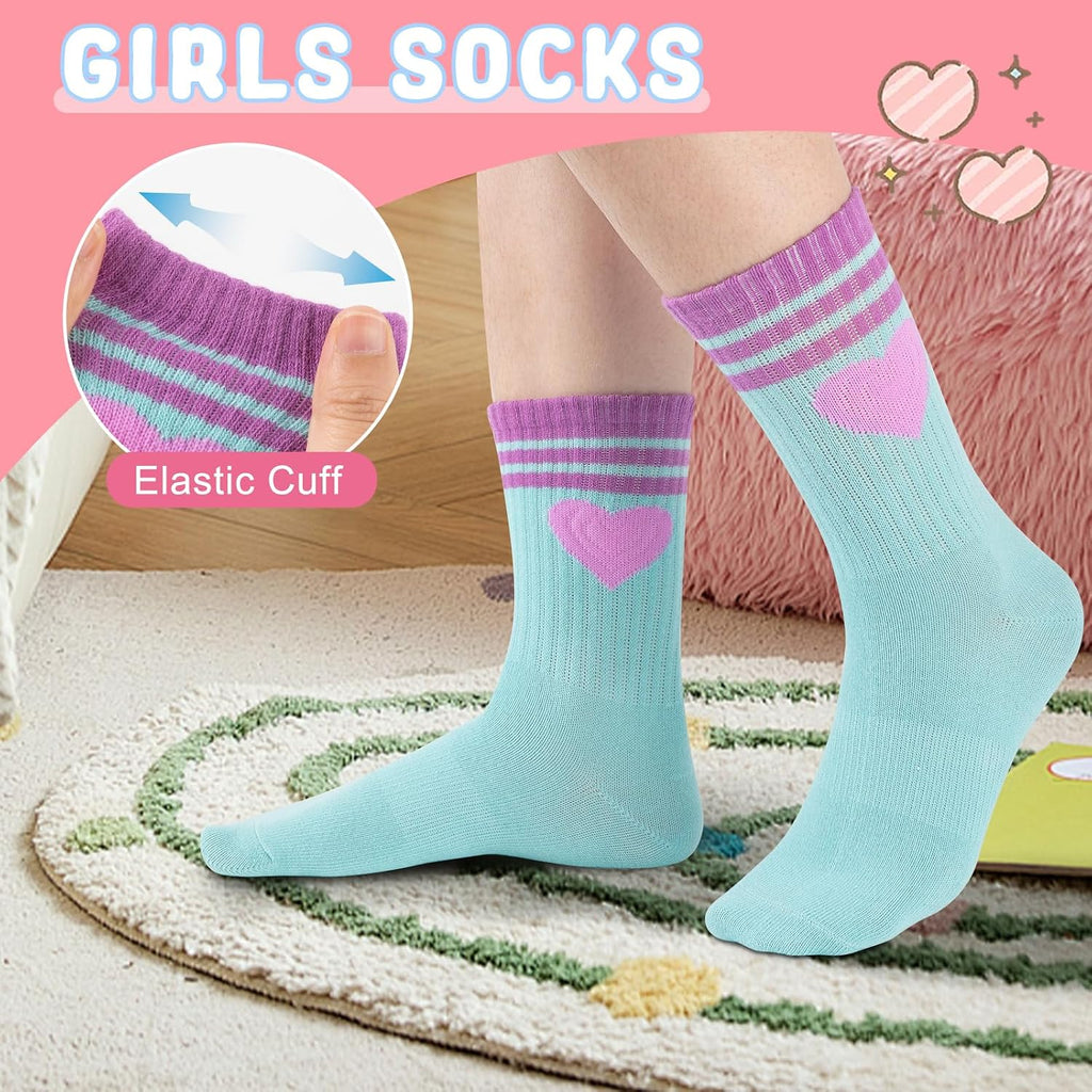 Girls Socks Crew Cotton Casual Soft Athletic Socks For Kids Old 6 Pairs