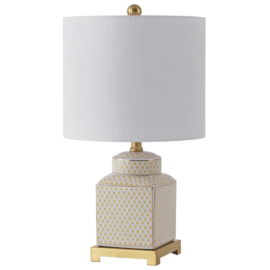 Cleo 21.5" Yellow & White Ceramic Table Lamp with Brass Base
