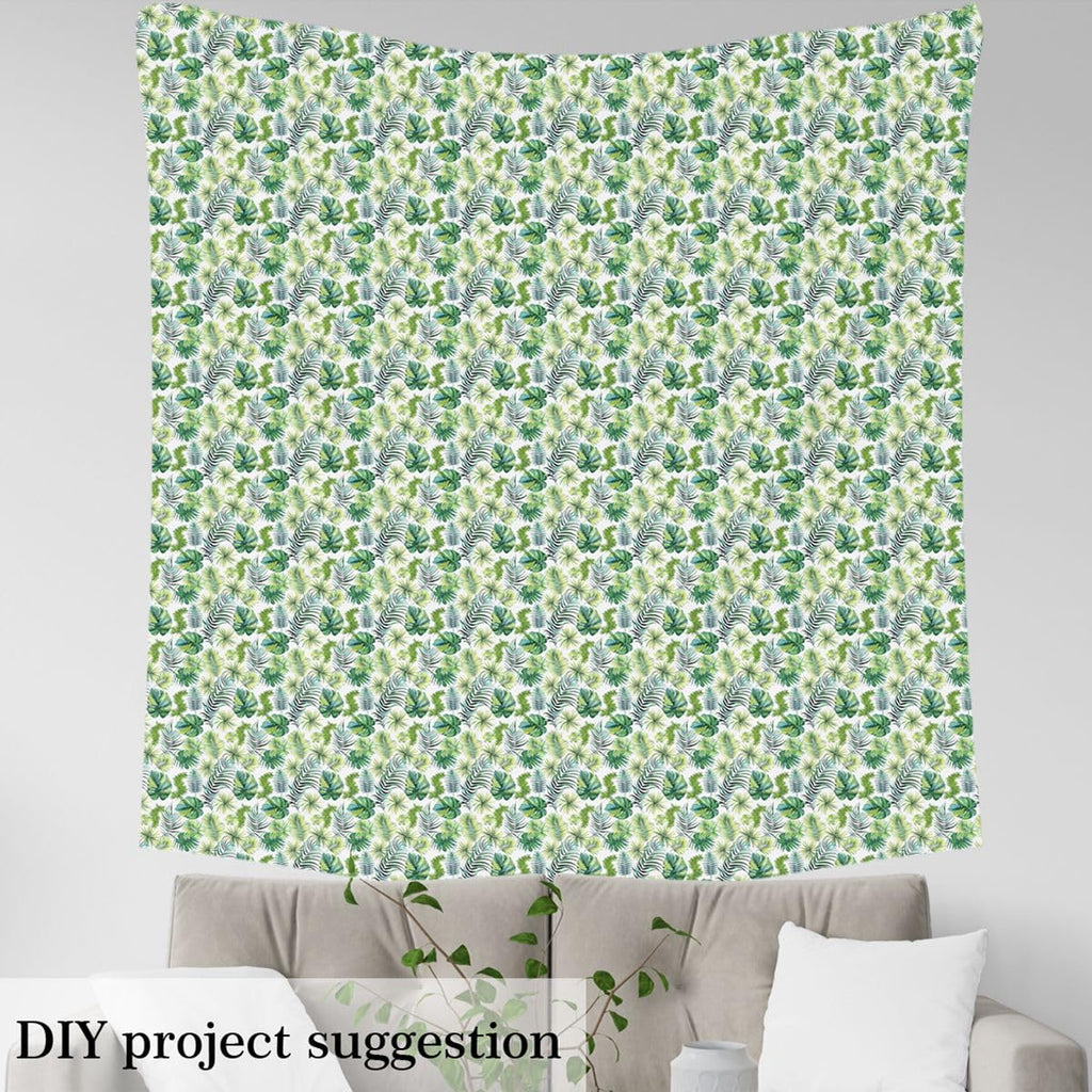 Green Plants Fabric by The Yard, Tropical Palm Leaves Soft Polyester No Stretch Fabric for Sewing Lover, Natural