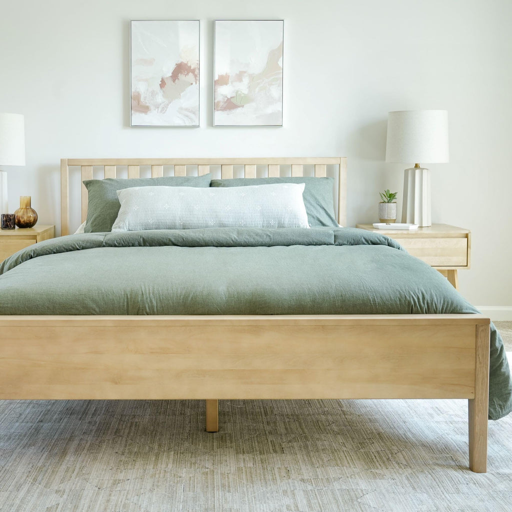 Scandinavian Single Bed (Queen), with Slatted Headboard, Blonde