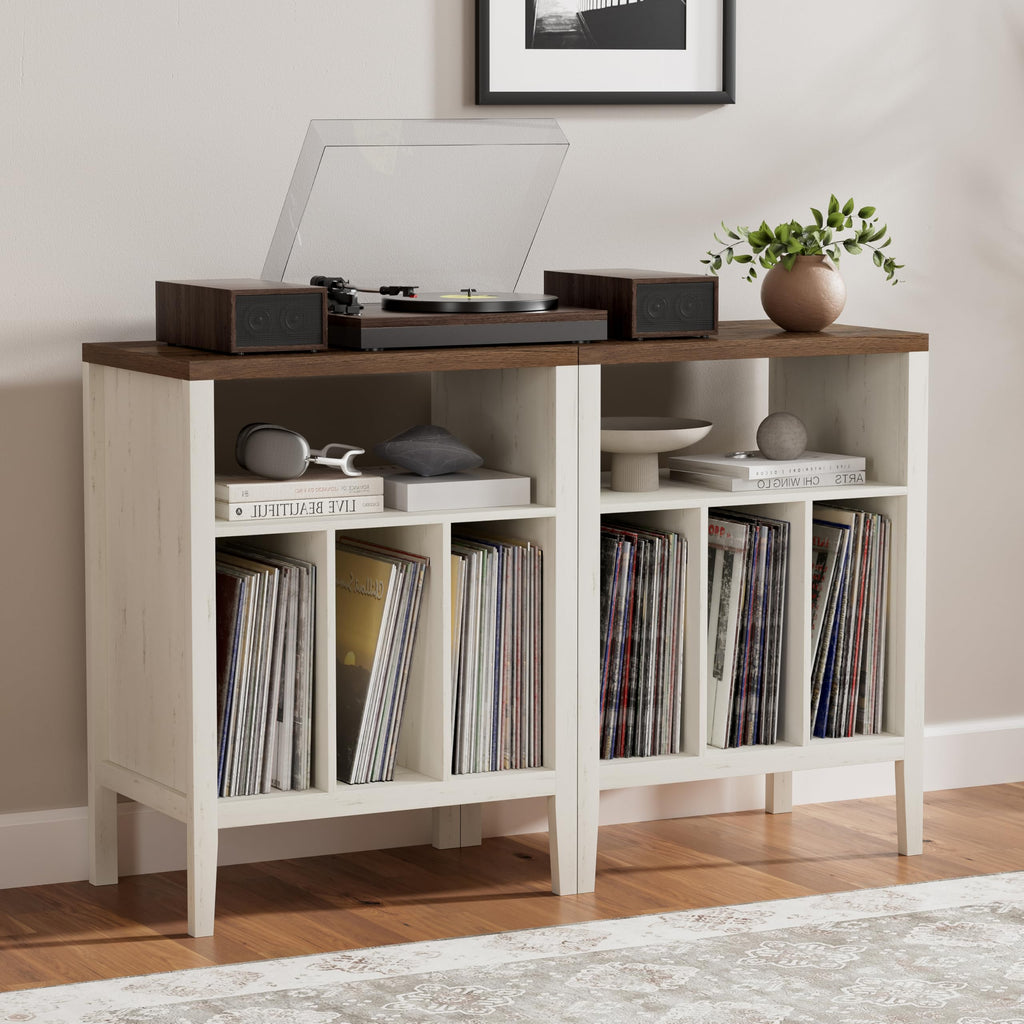 Modern Record Player Stand, Vinyl Record Storage Cabinet with Open Shelf, Wood Records Player Table Cube Storage