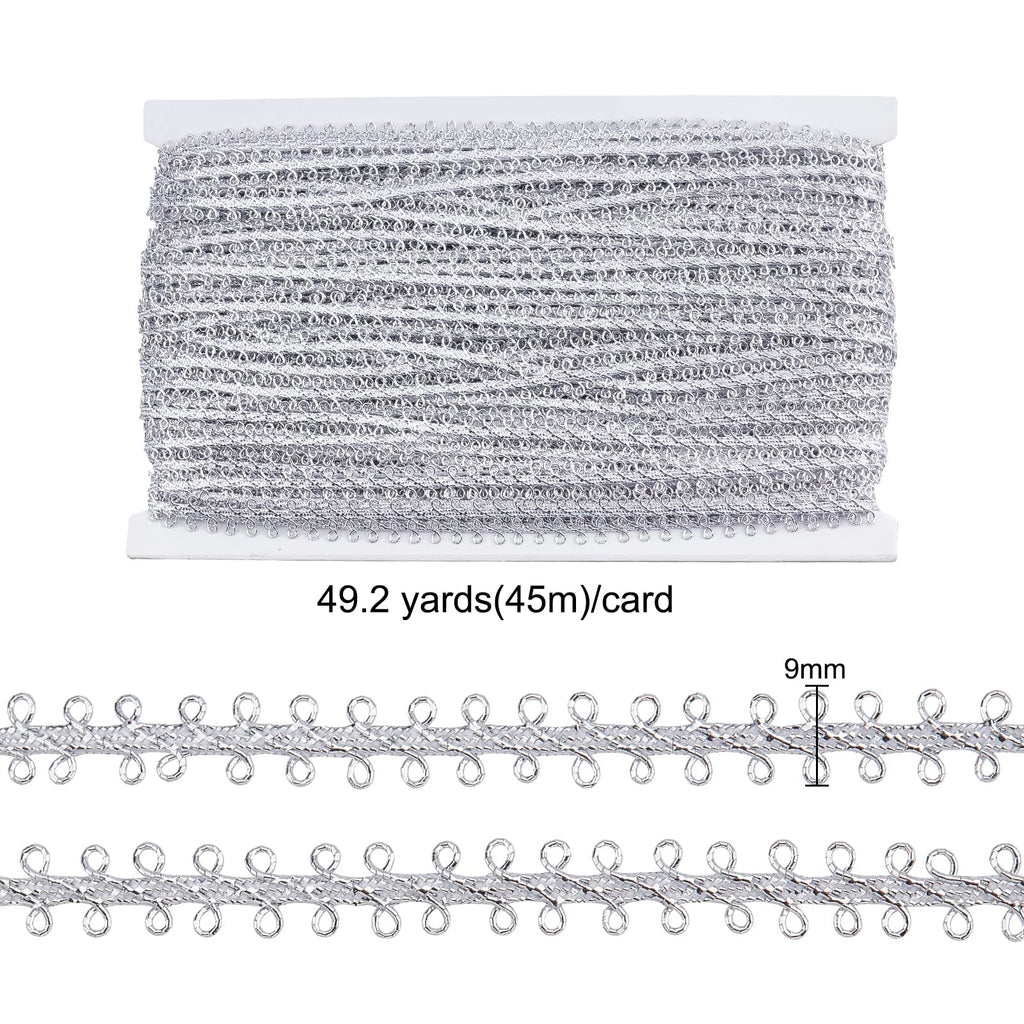Metallic Braid Lace Trim 9mm Wide Polyester Woven Braid Trim Silver Circle Metallic Decorative Gimp Trims - 49 Yards
