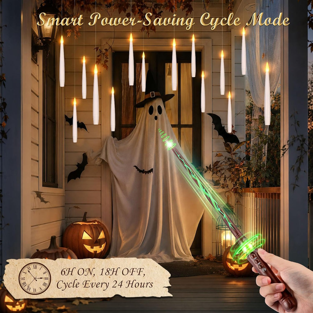 20P Floating Candles with Wand Timer Halloween Decorations Indoor - Set of 20