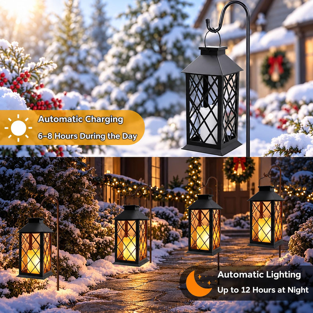 2 Pack 14" Large Tempered Glass Solar Lanterns Outdoor Waterproof