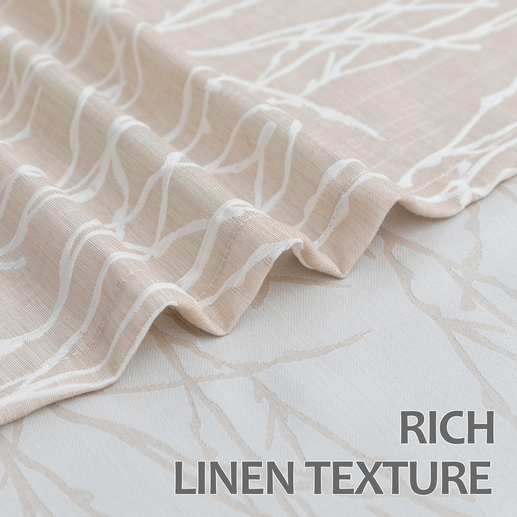 Light Beige Patterned Curtains 96 Inch Long Dining 2 Panels Back Tab Pocket Tree Botanical Design Toile Bold Room