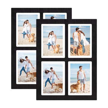 Picture Frame Collage 5x7 Set of 2, Real Glass 4-Opening 5 x 7 Wooden Frame Display Multiple Family Photos for Wall