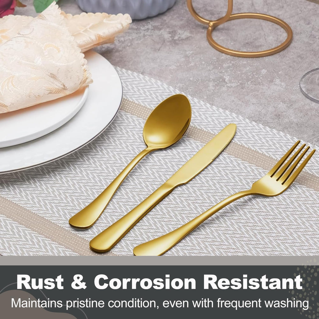 Gold Flatware Set, Stainless Steel Cutlery Set for 12